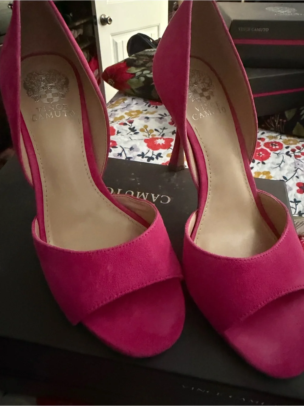 Vince Camuto Fuchsia Suede Open-Toe D'Orsay Heels